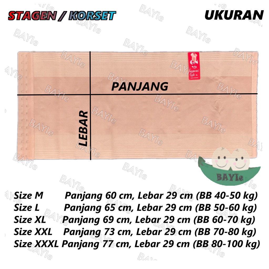 BAYIe - Korset / Stagen Pelangsing/Pengecil Perut setelah Melahirkan Model PENGAIT GOLDEN NICK/YUTIND 901 Lebar 29 cm Size M, L, XL, XXL, XXXL