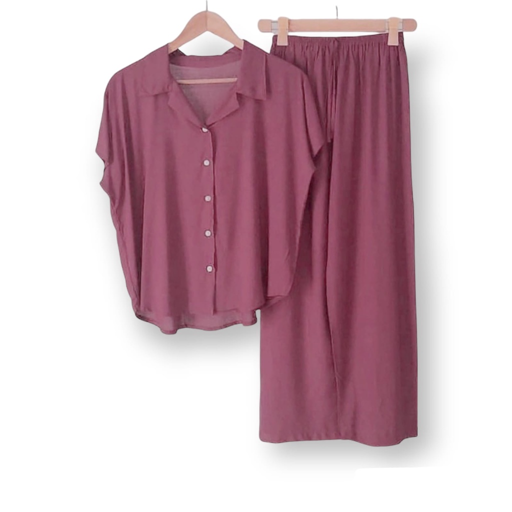 PIYAMA | BAJU TIDUR WANITA | SETELAN WANITA | PIYAMA WANITA | PIYAMA RAYON | PAJAMAS | PIYAMA JUMBO-Dusty Pink