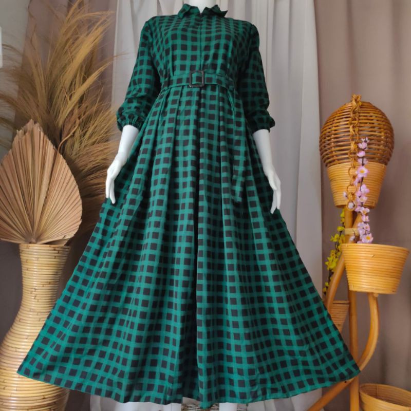 GAMIS MONALISA KLOK KERA MAXY MOTIF KOTAK-KOTAK TERBARU