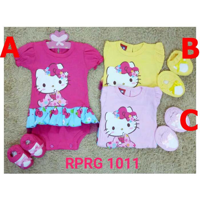 Baju Bayi Perempuan Jumper + Sepatu Kain - Kitty Blossom