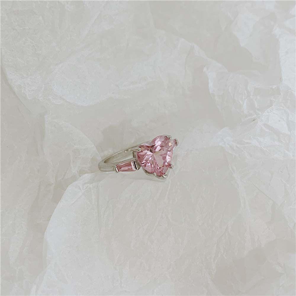 Mxbeauty Wanita Jari Cincin Temperamen Liar Merah Muda Berlian Imitasi Persegi Kristal Fashion Perhiasan