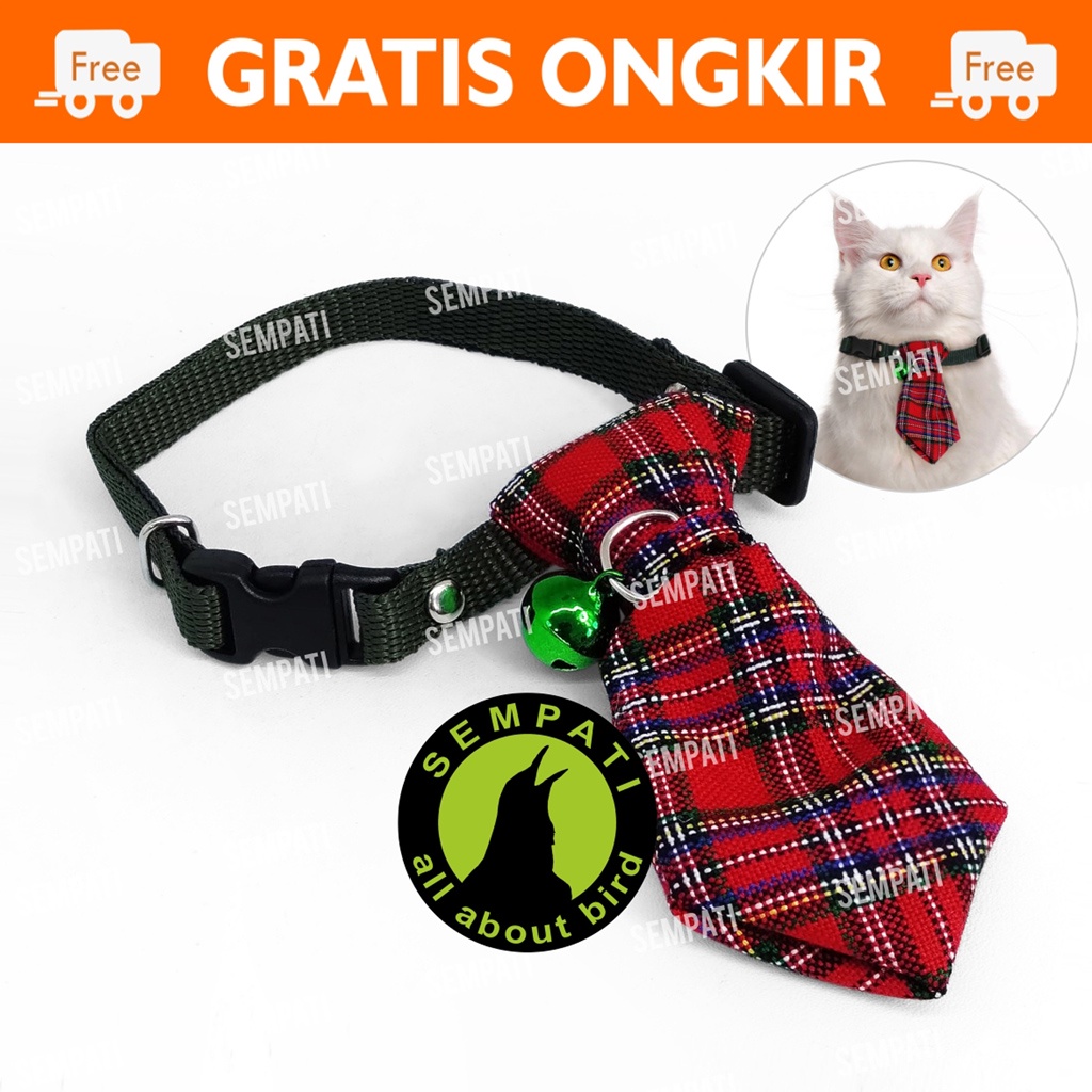 Kalung Kucing Dasi Sempati Tebal Plus Pita Lonceng 14 Mm Kalung Kucing Bentuk Dasi Motif Kotak Kotak Tie Cat Collar Bells Necklace Buckle Adjustable Kalung Kucing Anjing Musang Kerincing Bel Lonceng Bunyi