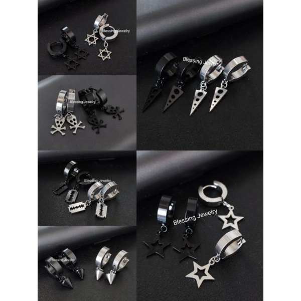 Satu Pasang Anting Tusuk Korea  Warna Hitam dan Silver