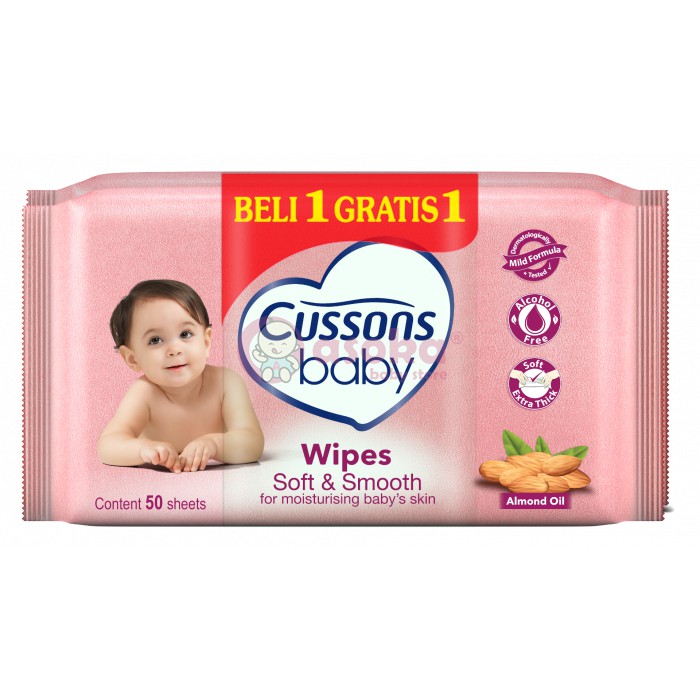 Cussons Baby Wipes 50's Soft &amp; Smooth (BELI 1 GRATIS 1) ASOKA