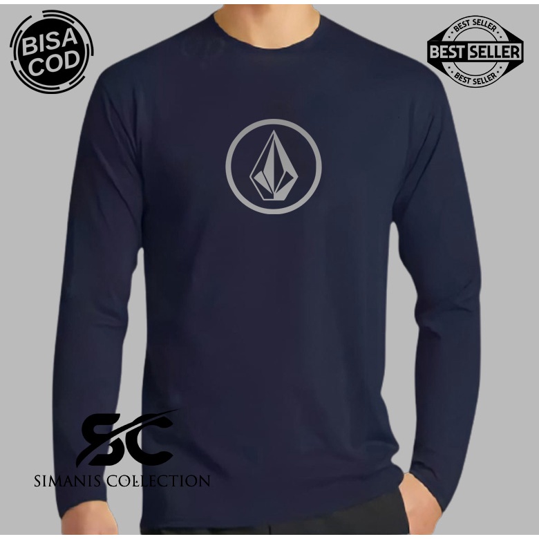 BISA COD...Kaos Lengan Panjang Volcom Logo Bulat Text Silver Quality Premium Kaos Pria Wanita