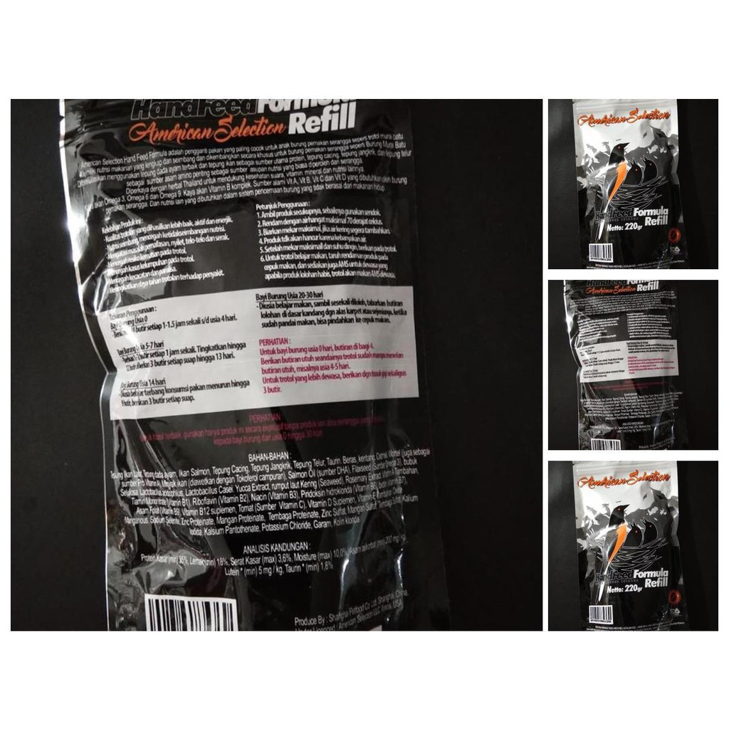 ams american selection 220 handfeed formula pakan lolohan burung murai