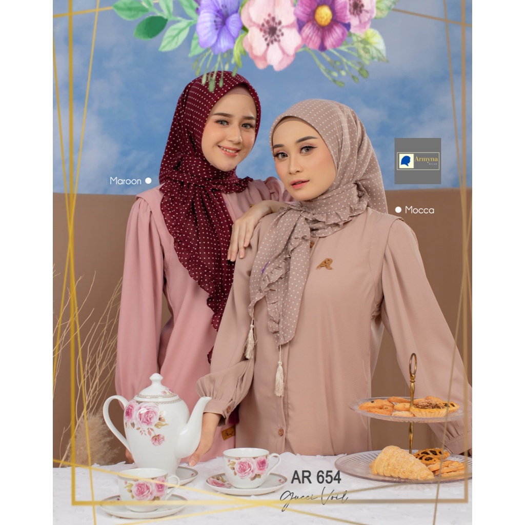 Hijab Segi Empat ARRAFI AR 654 Voal Premium Motif Polkadot Rempel Kekinian Original