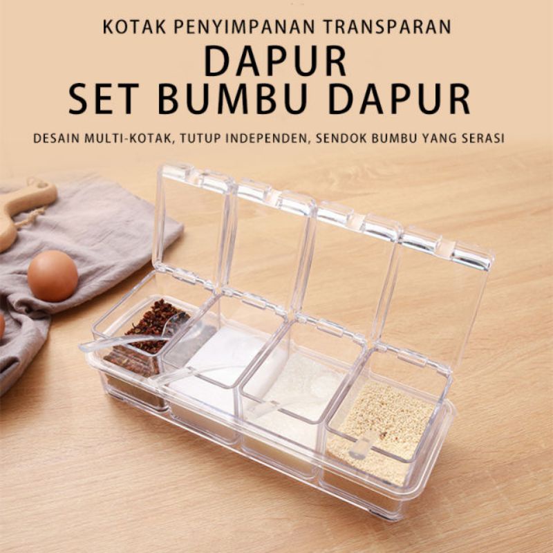 [MURAH] tempat bumbu transparan wadah bumbu dapur akrilik gratis sendok kotak bumbu bisa lepas ORIGINAL