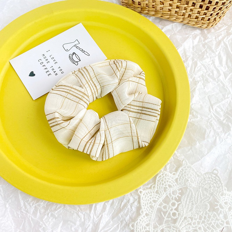 Srunchie Rambut Wanita Motif Kotak Gaya Korea Import / Ikat Rambut Motif Kotak Untuk Wanita-6