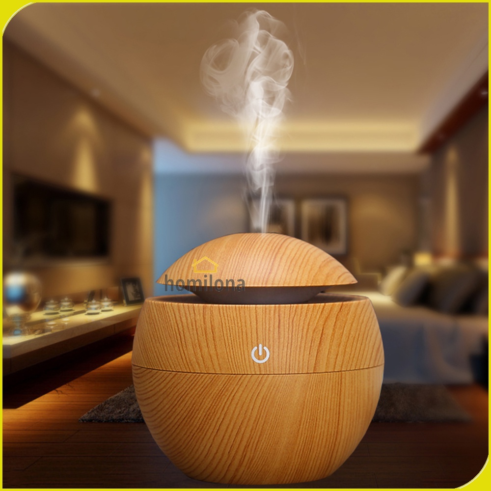 Air Humidifier Ultrasonic Aromatherapy Free Oil Diffuser Minimalist Wood Design - Taffware HUMI Desain Bulat dan Kayu