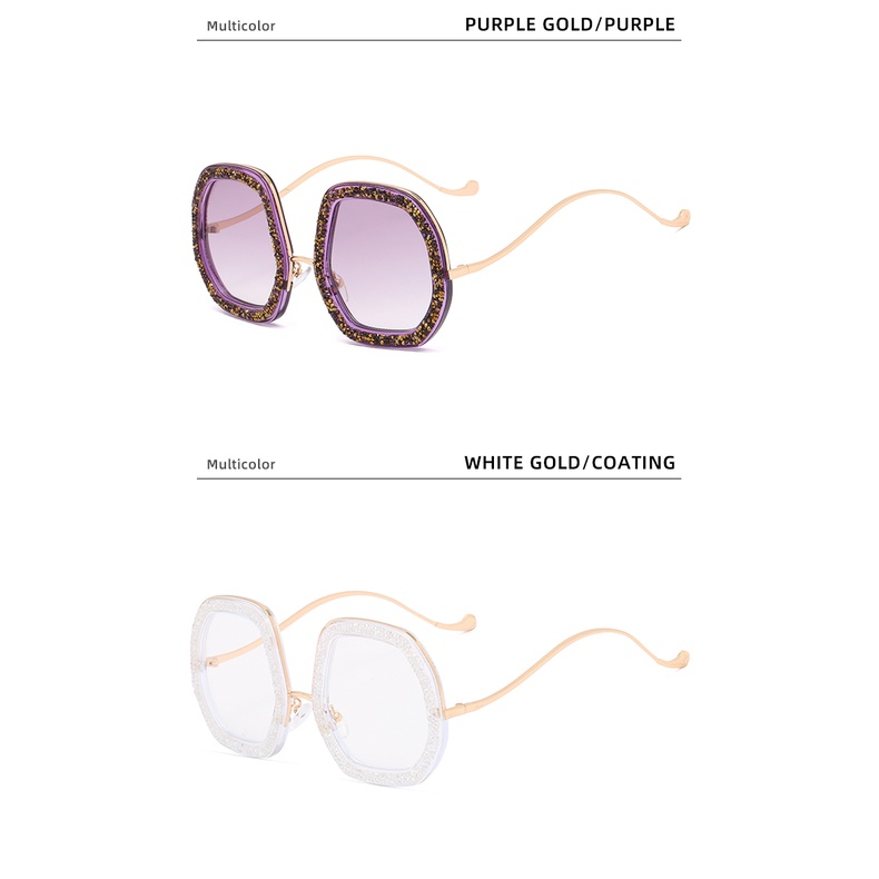 Kacamata Hitam Oversize Frame Metal Asimetris Hias Berlian Imitasi UV400 Untuk Wanita