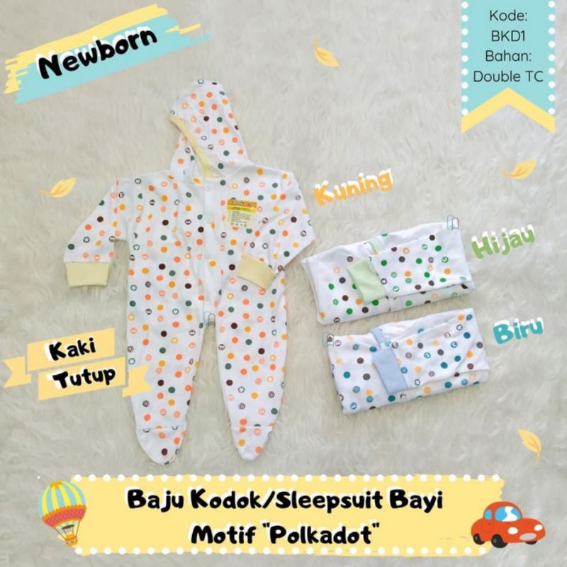 Sleepsuit bayi / Baju kodok bayi motif polkadot SNI