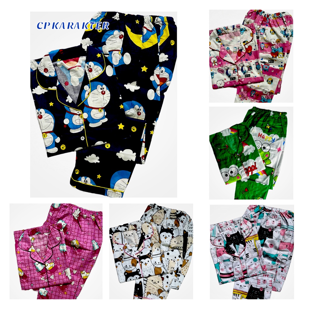 BAJU TIDUR WANITA LENGAN PENDEK/PIYAMA WANITA DEWASA KATUN MOTIF KARAKTER TERBARU CP PART01