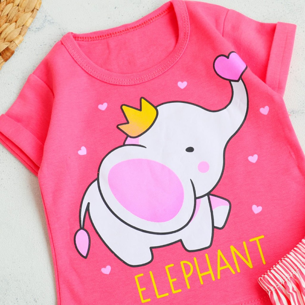 FILCO Motif Queen Elephant / Setelan Baju Celana Anak Bayi Perempuan usia 3 bulan - 12 bulan