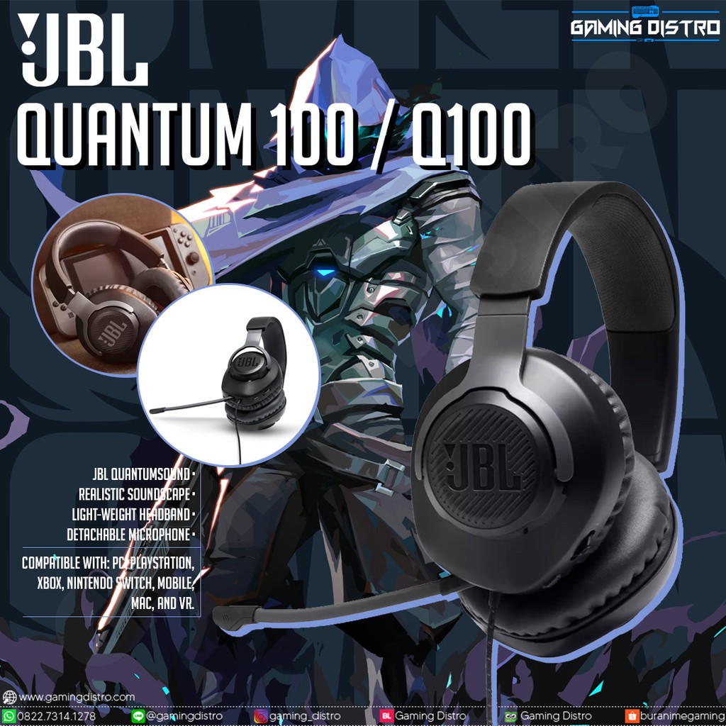 Headset Gaming JBL Quantum 100 - JBL Q100 with Detachable Microphone
