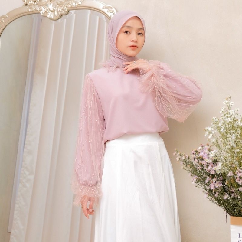 VERONICA BLOUSE / ATASAN TULLE WANITA TERBARU DENGAN MUTIARA