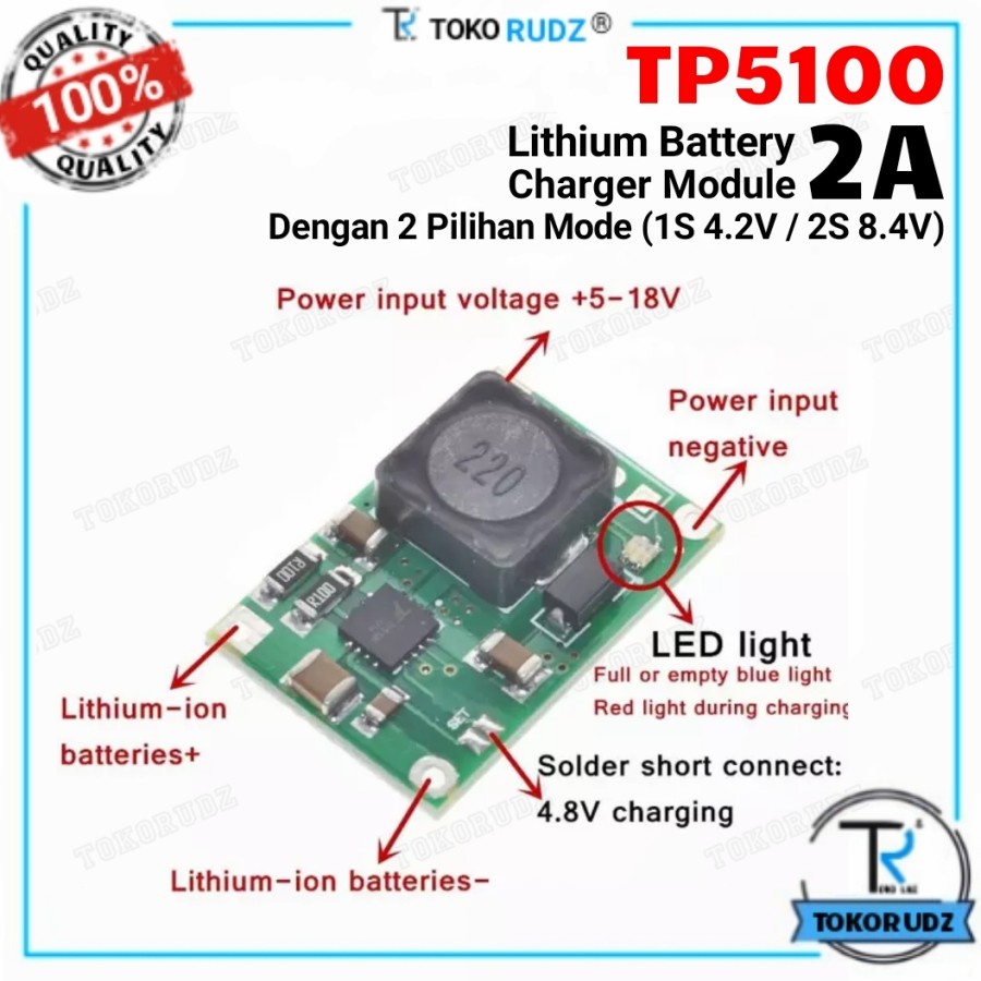 TP5100 2A Lithium Battery Charging 1S 2S Charger Modul Cas Batre 18650