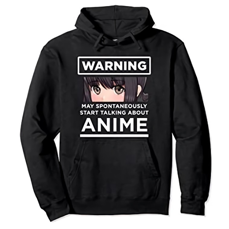 Hoodie Warning Kawaii Eyes Black Fleece Premium Quality