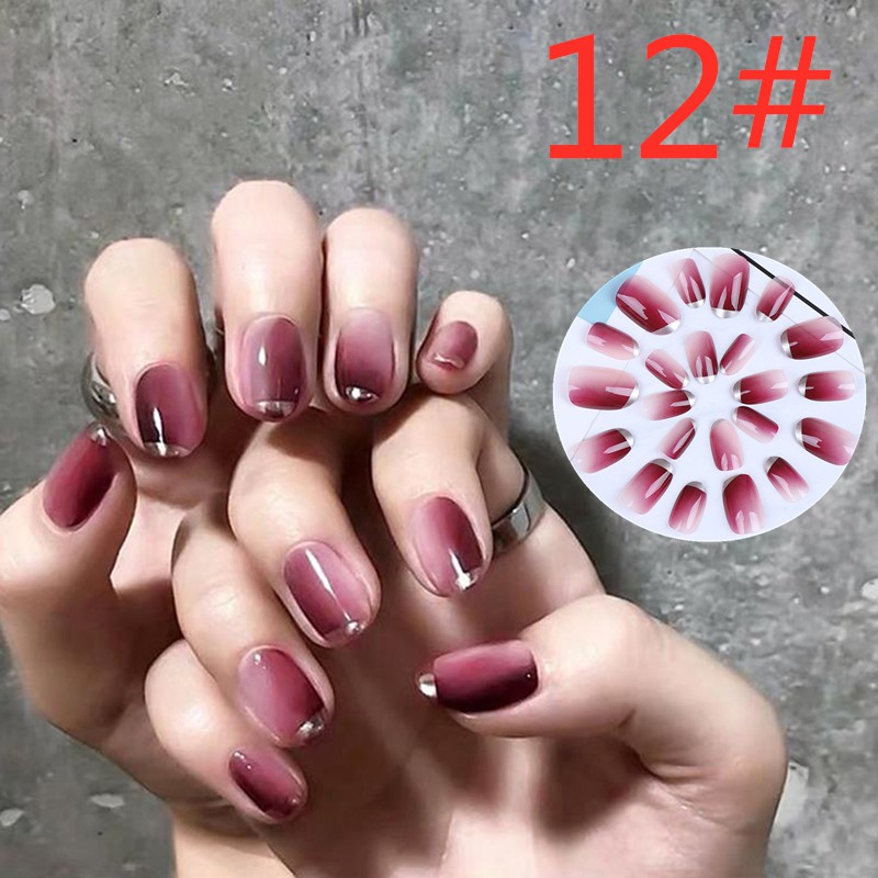 【COD】FLID 24Pcs Kuku Palsu French Nail Art Akrilik Kristal Berlian Imitasi Warna Merah