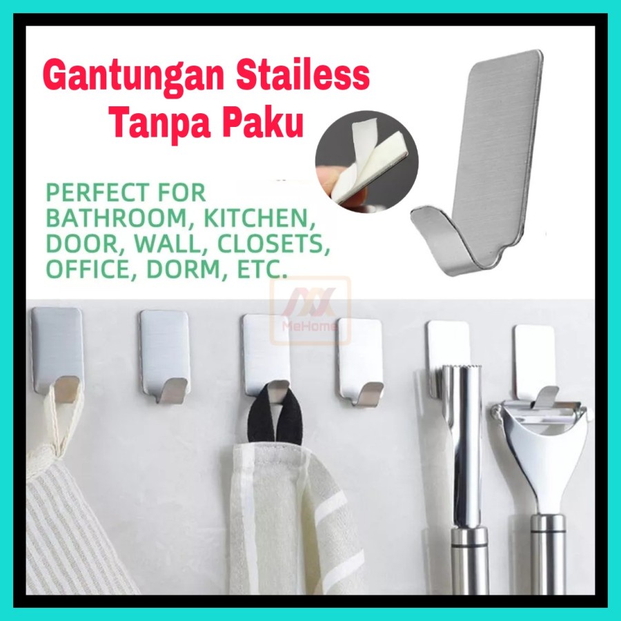 NA-Gantungan Stainless Tempel Tanpa Paku Gantungan Baju Dapur GSK