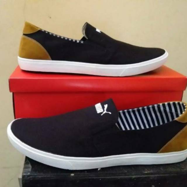 sepatu pria slip on puma black coklat Terlaris