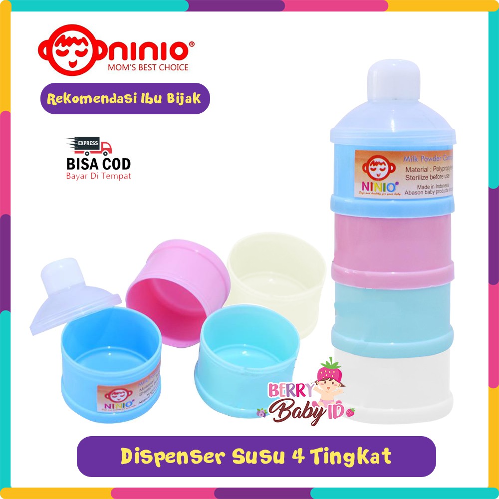 Ninio Tempat Dispenser Susu Bayi Milk Powder Dispenser 4 Susun Tingkat Berry Mart