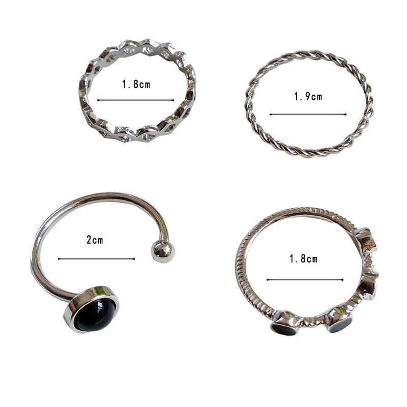 Cincin Set Fashion 4 pcs/set Jari Telunjuk Model Terbuka Adjustable Lingkaran Hitam Dalika