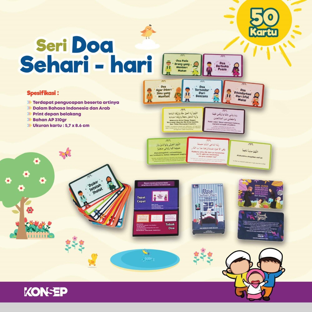 Flash Card Doa Sehari-Hari - Kartu Belajar Anak Bergambar - Konsep Studio Original