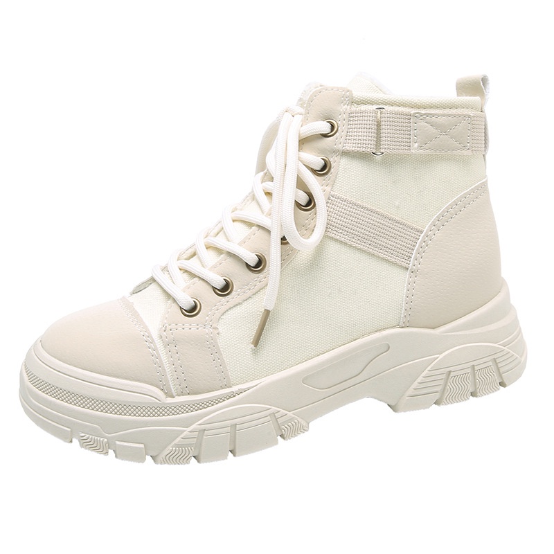 COD POS 201 Sepatu Sneakers Boot Heel Wanita Import Korea Sytle-Cream