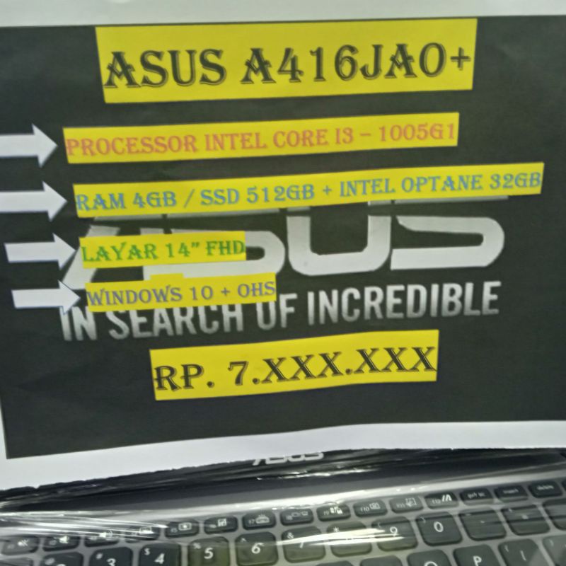 ASUS A416JAO+ I3 1005G1 4GB SSD 512GB INTEL OPTANE 32GB