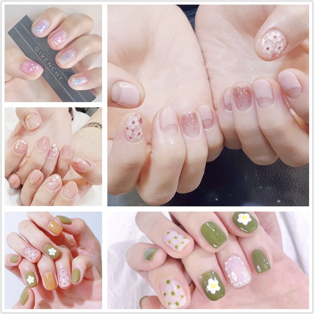 DA Stiker Tempelan Kuku Motif Glitter+Bunga+Polos untuk Nail Art