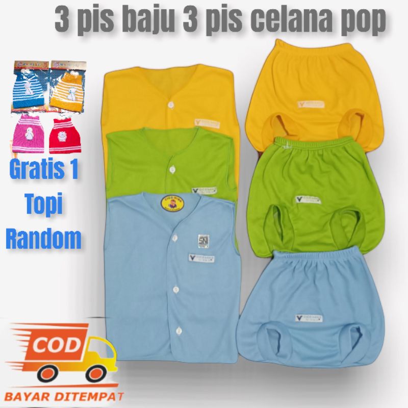 3 stel  lekmong / celana pop.3 baju 3 celana dan gratis topi rajut random