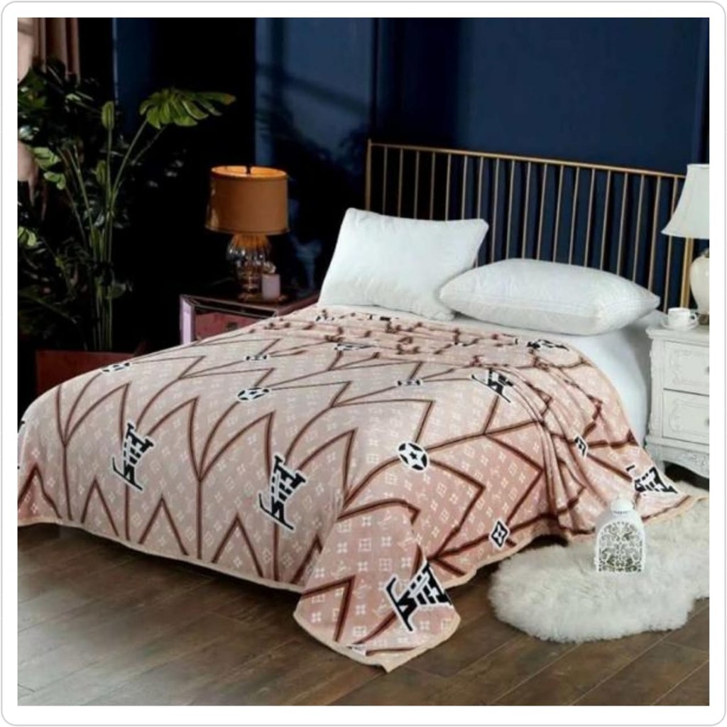 Selimut Bulu Halus Motif Dewasa  Aesthetic Atisashop Murah Berkualitas Lembut Uk135x190 New Arrival-Bunga Coklat L