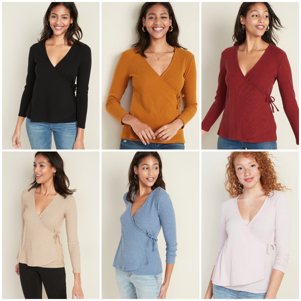 Blouse Old Navy Wrap Front Rib Knit Top Wanita Original