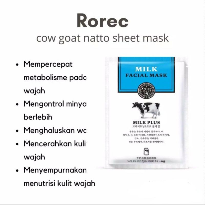 ROREC Cows Goats Milk Facial Masker Wajah Sheet Mask RR004