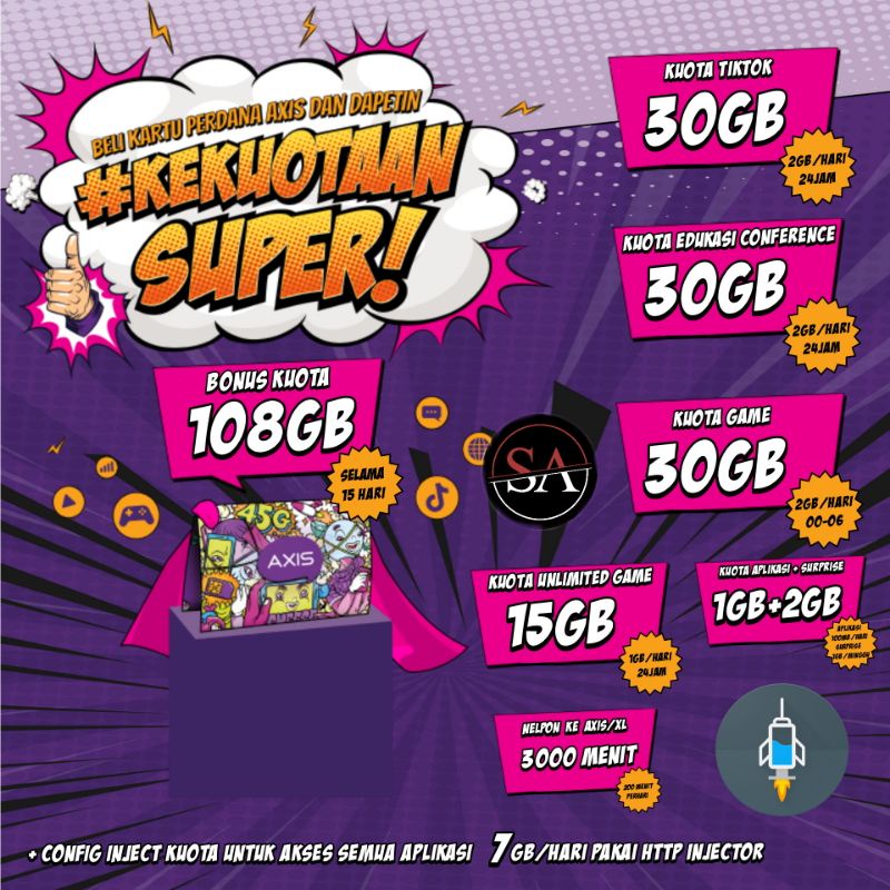 Kartu Perdana Axis 108 GB 15 Hari + Config Inject Kuota