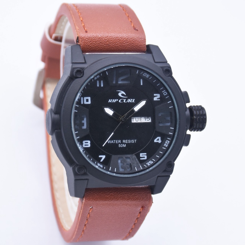 BEST SELLER JAM TANGAN PRIA RIPCURL G45 TALI KULIT TANGGAL HARI AKTIF DM 4.6CM FREE BOX BATERAI CADANGAN || JAM TANGAN FASHION PRIA JAM TANGAN COWOK MURAH RC