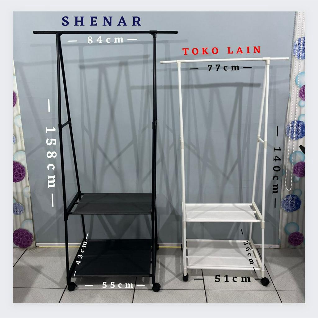 (2KG) SHENAR TRIANGLE CLOTH RACK / NOAH RACK / GANTUNGAN PAKAIAN TIANG BERDIRI DENGAN 4 RODA / HANGER / RAK DORONG / RAK RODA / RAK TANPA RODA