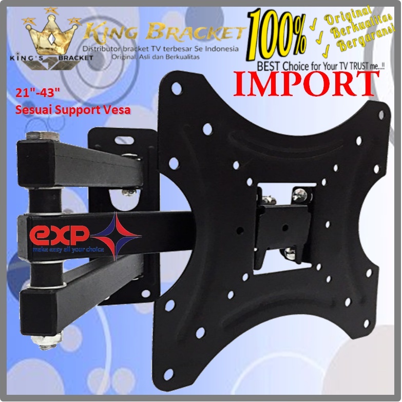 Bracket TV AQUA 14 s/d 43 inch 6 ARAH FULL BESI SUPER KOKOH GARANSI 100% ORI