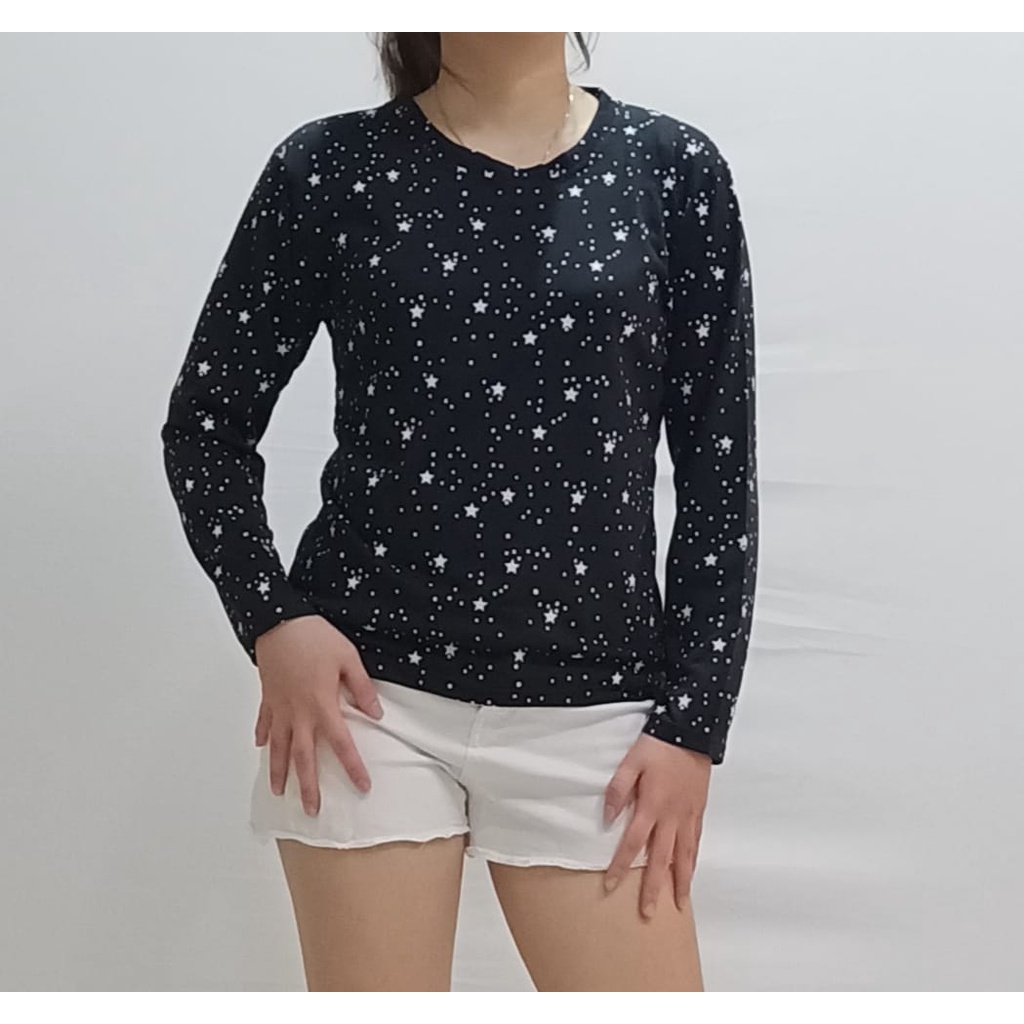 lengan panjang bintang kecil/baju wanita/kaos atasan/kaos atasan wanita/kaos murah/kaos hijab/kaos d