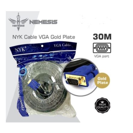 Cable Vga Nyk 30 meter Gold plated m-m 1080p Full HD for monitor led tv projector - kabel vga 15 pin 30m male