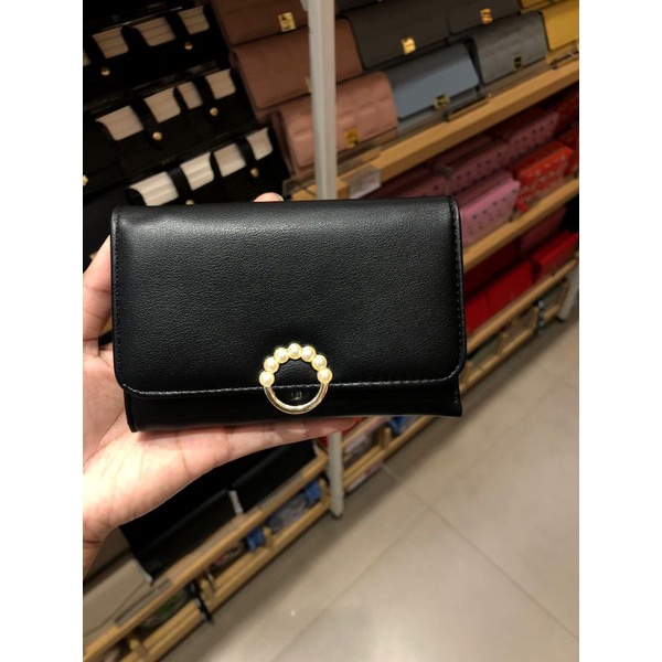 Miniso Women's Medium Long Wallet with Imitation Pearl Ring