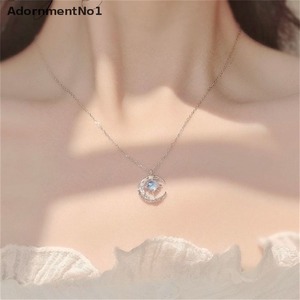 (AdornmentNo1) Kalung Rantai Pendan Bulan Sabit Hias Batu Luminous Gaya Korea