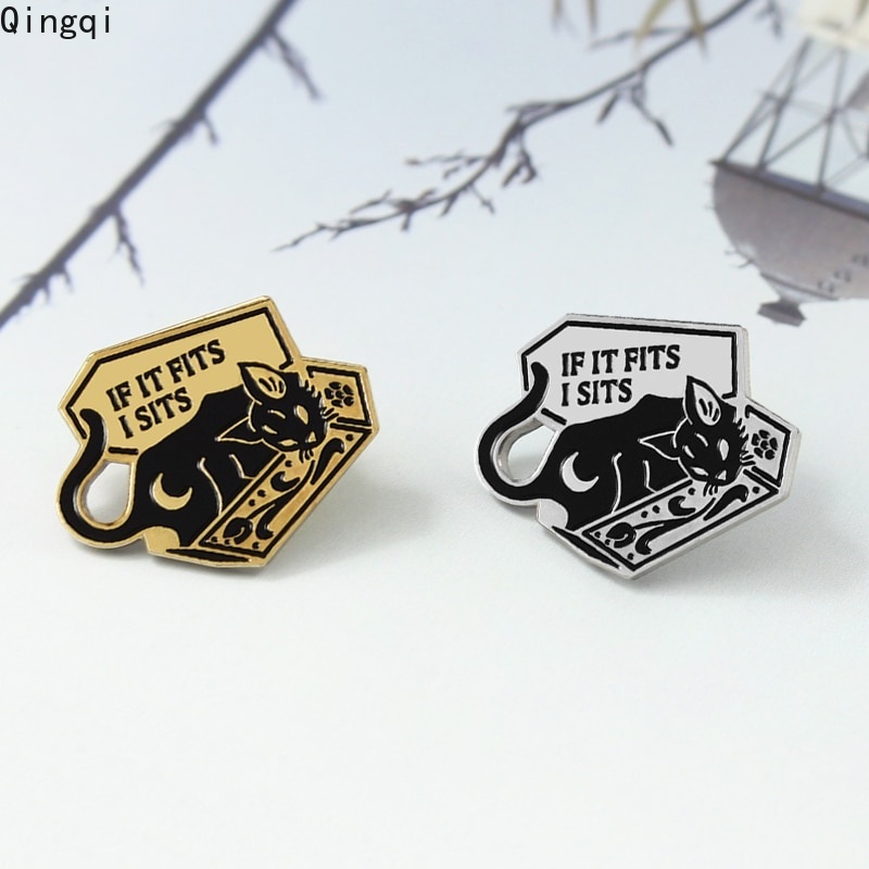 Bros Pin Enamel Bentuk Peti Mati Kucing Hitam Gaya Punk