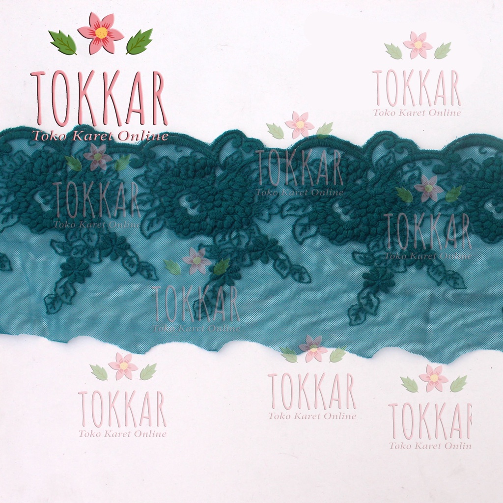 (Per Meter) RDT121 Renda Bordir Tile Biru Tosca Motif Cantik Lebar 11Cm