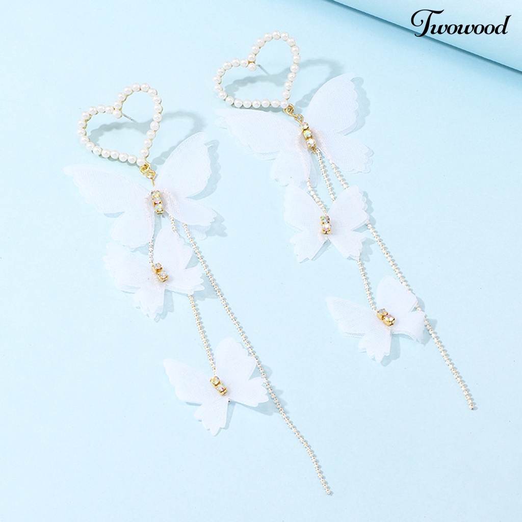 Twowood 1 Pair Alloy Drop Earrings Decorative Fashion Faux Pearl Butterfly Heart Drop Earrings for Holiday