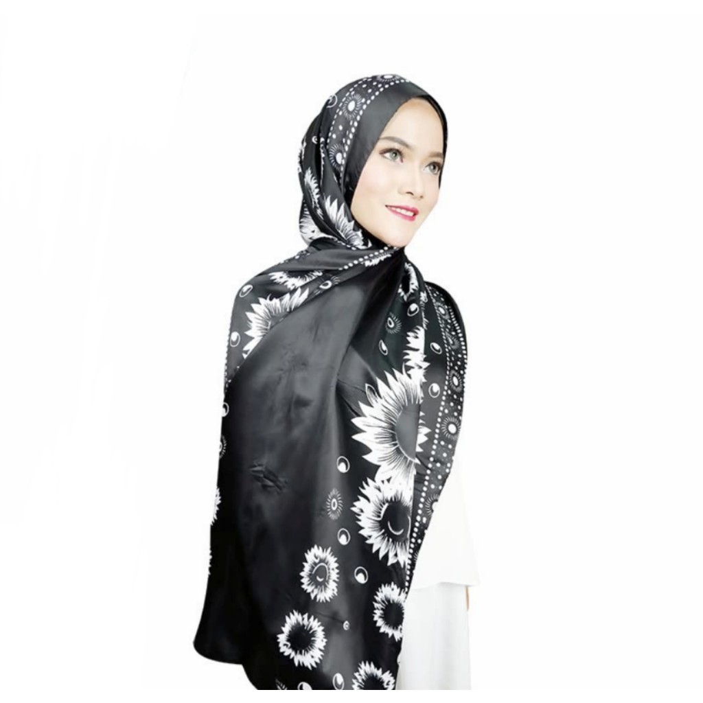 HIJAB PASHMINA SATIN PRINTING MOTIF / KERUDUNG JILBAB PASHMINA [SUNFLOWER FLOWER]