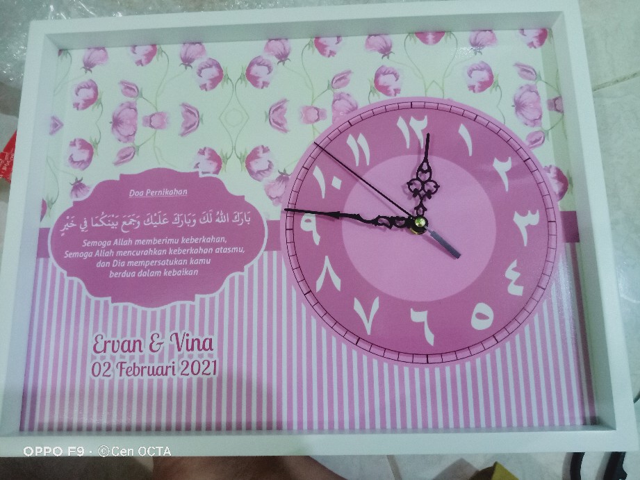 Custom Hiasan Jam Dinding Shabby Chic Ungu Untuk Kado Pernikahan Uk 30x40