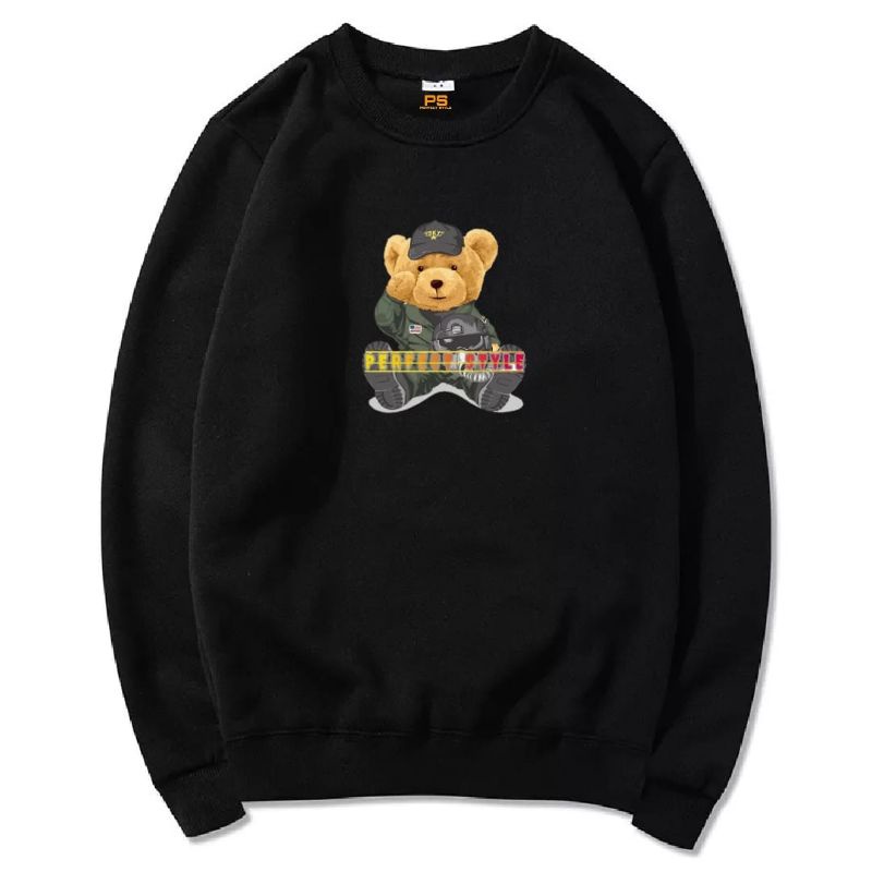 APPAREL Sweater crewneck pria motif BEAR ARMY terlaris lengan panjang