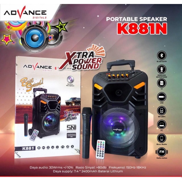 Advance K881N Speaker Bluetooth Karaoke Portable BONUS Mic Wireless